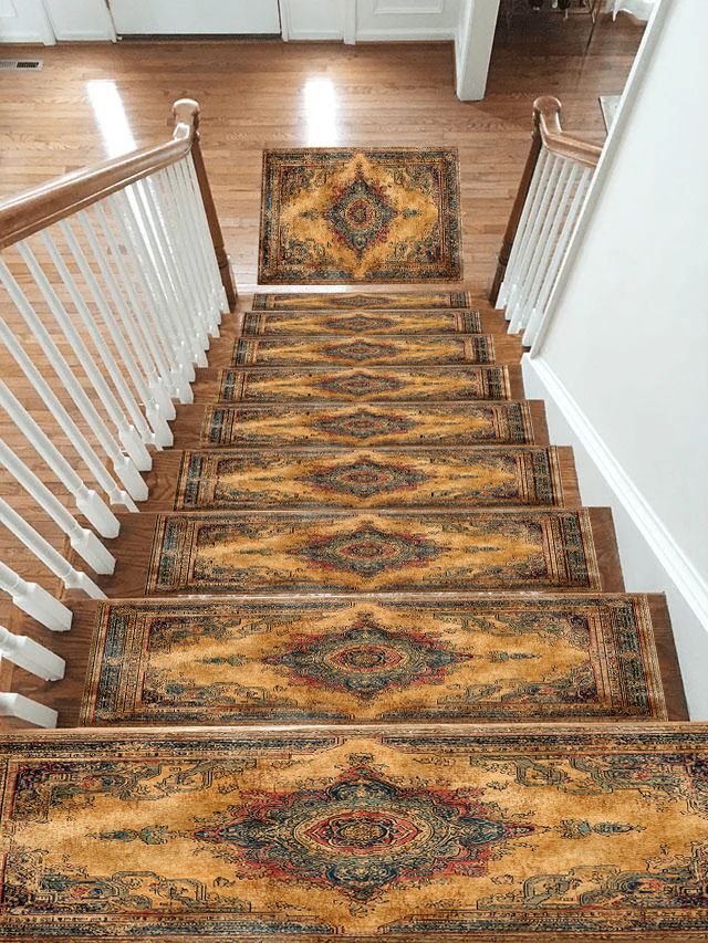 Mustard and Rust Vintage Medallion non-slip stair mat