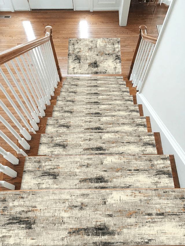 Gray and White Abstract Distressed non-slip stair mat