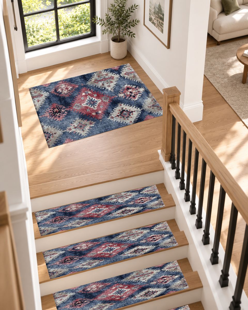Lavender and Pink Faded Kilim non-slip stair mat