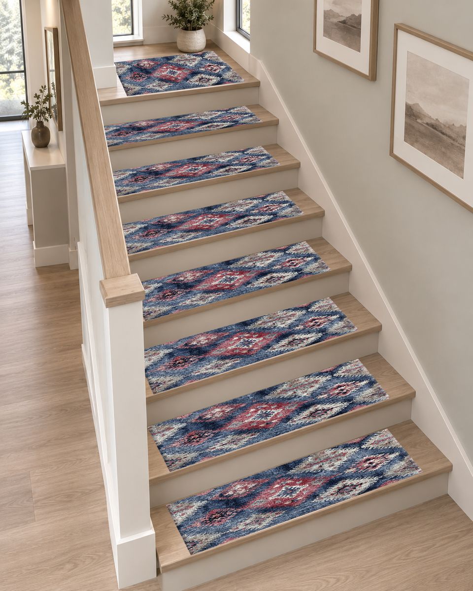 Lavender and Pink Faded Kilim non-slip stair mat