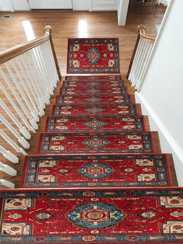 Red Traditional Tribal Medallion non-slip stair mat