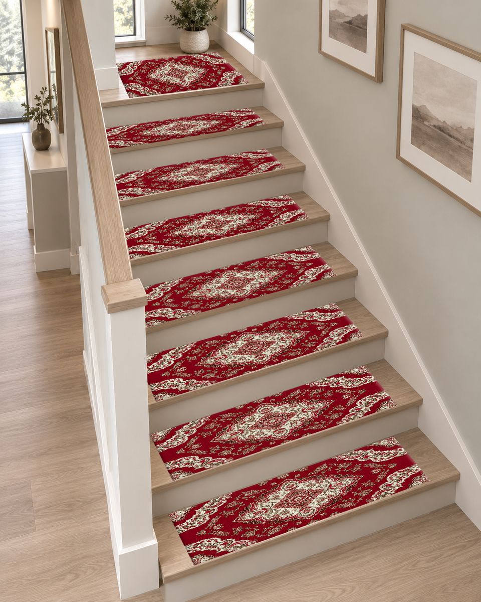 Crimson and Ivory Floral Persian non-slip stair mat