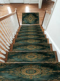 Forest Green and Gold Damask Medallion non-slip stair mat