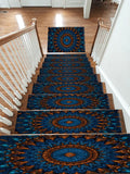 Blue and Copper Starburst Mandala non-slip stair mat