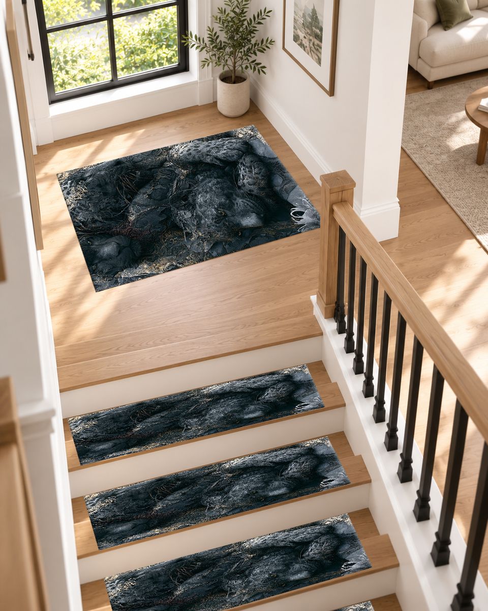 Black Leopard Shadow Abstract non-slip stair mat