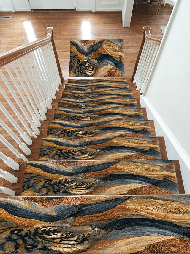 Tiger in Marble Swirls non-slip stair mat