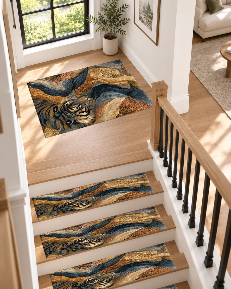 Tiger in Marble Swirls non-slip stair mat