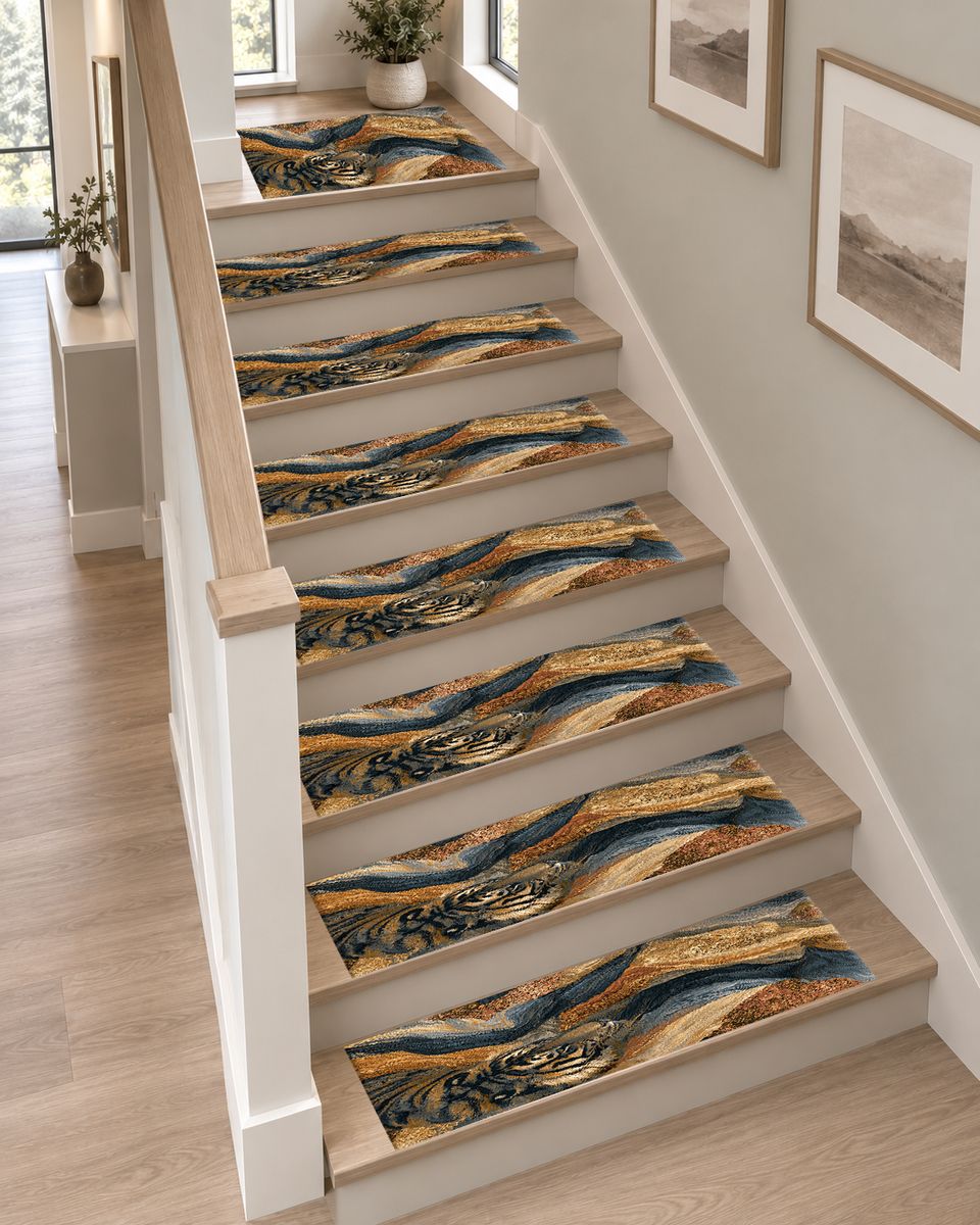 Tiger in Marble Swirls non-slip stair mat