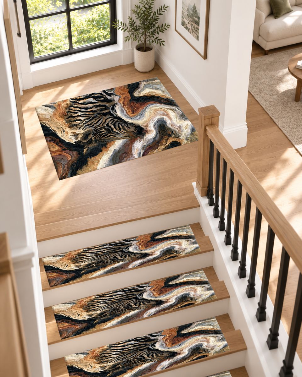 Zebra in Cream Marble Swirls non-slip stair mat