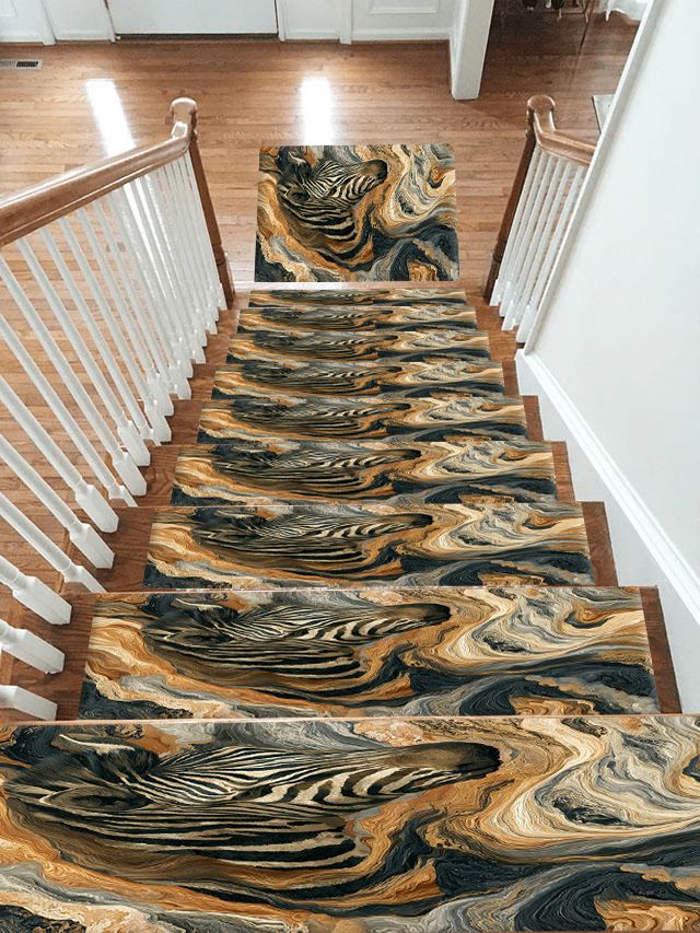 Zebra in Golden Marble Waves non-slip stair mat