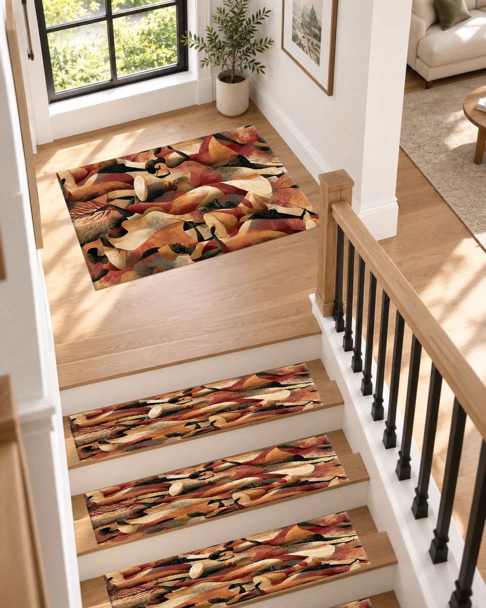 Terracotta Cubist Abstract non-slip stair mat