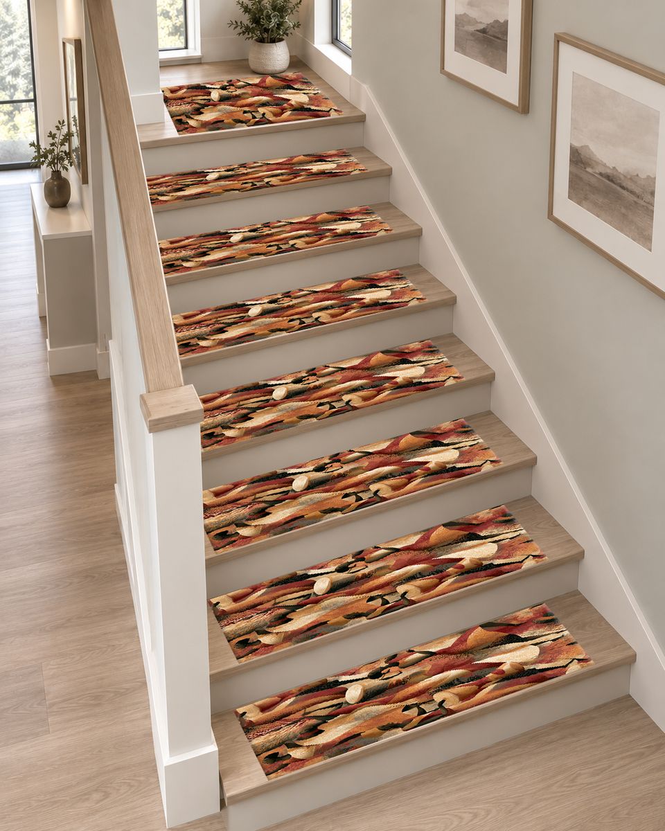 Terracotta Cubist Abstract non-slip stair mat