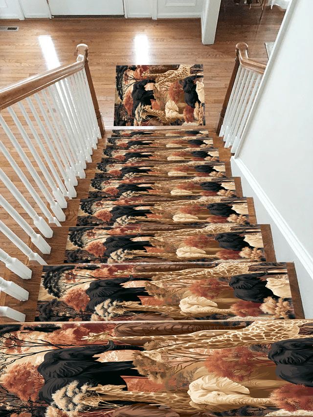 African Safari Wildlife Scene non-slip stair mat