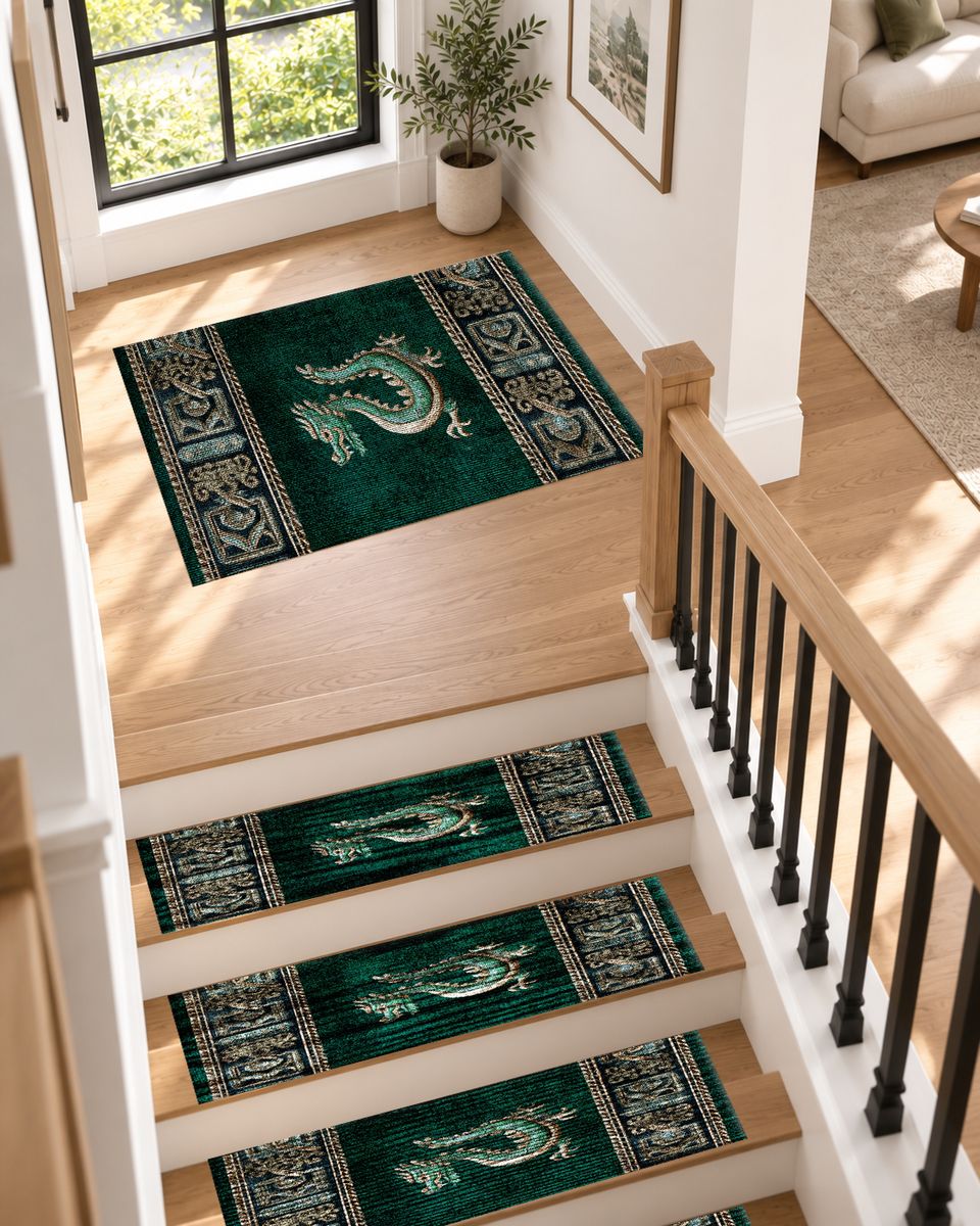 Emerald Dragon Asian Border non-slip stair mat