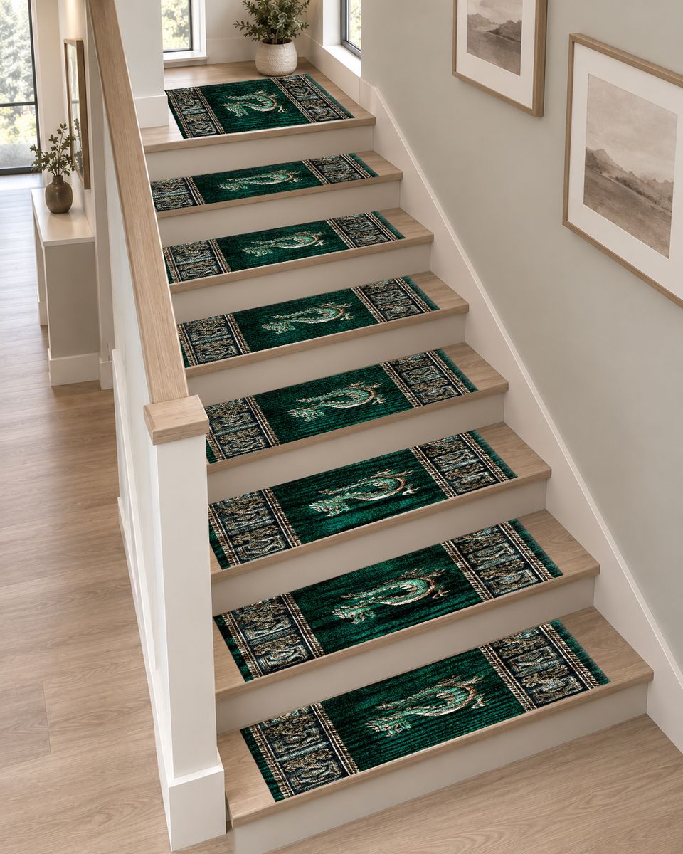 Emerald Dragon Asian Border non-slip stair mat