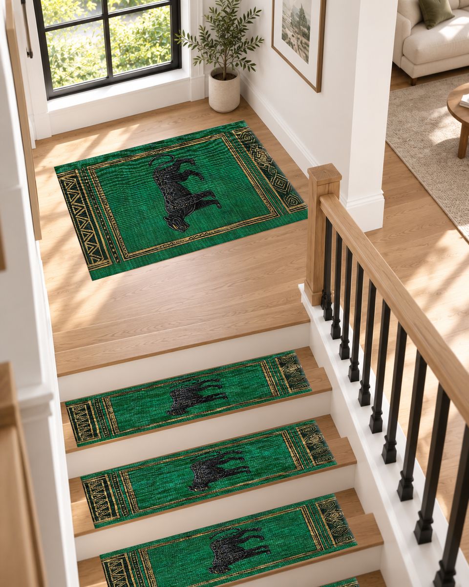 Emerald Black Panther Art Deco non-slip stair mat