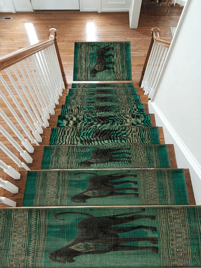 Green Panther Tribal Border non-slip stair mat