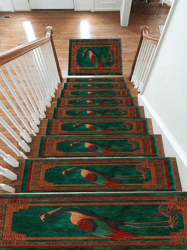 Terracotta Crane Bird Folk Art non-slip stair mat