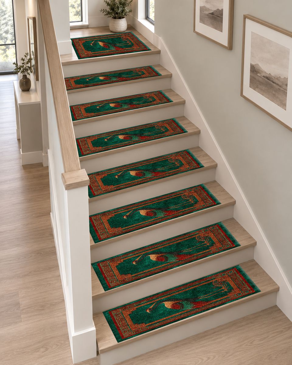 Terracotta Crane Bird Folk Art non-slip stair mat