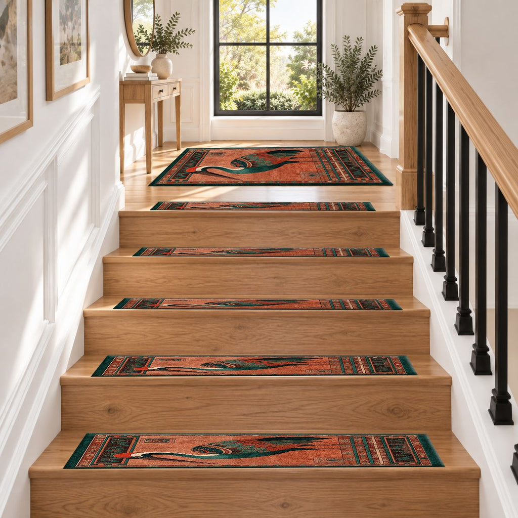 Rust Heron Bird Folk Art non-slip stair mat