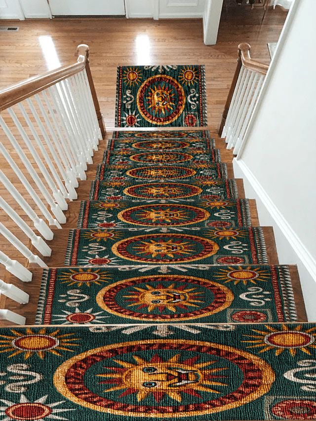 Green and Gold Celestial Sun non-slip stair mat