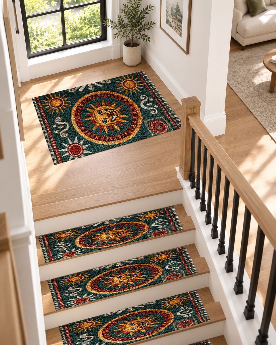 Green and Gold Celestial Sun non-slip stair mat