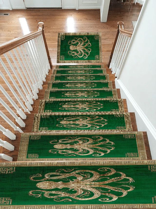 Green and Cream Octopus Border non-slip stair mat