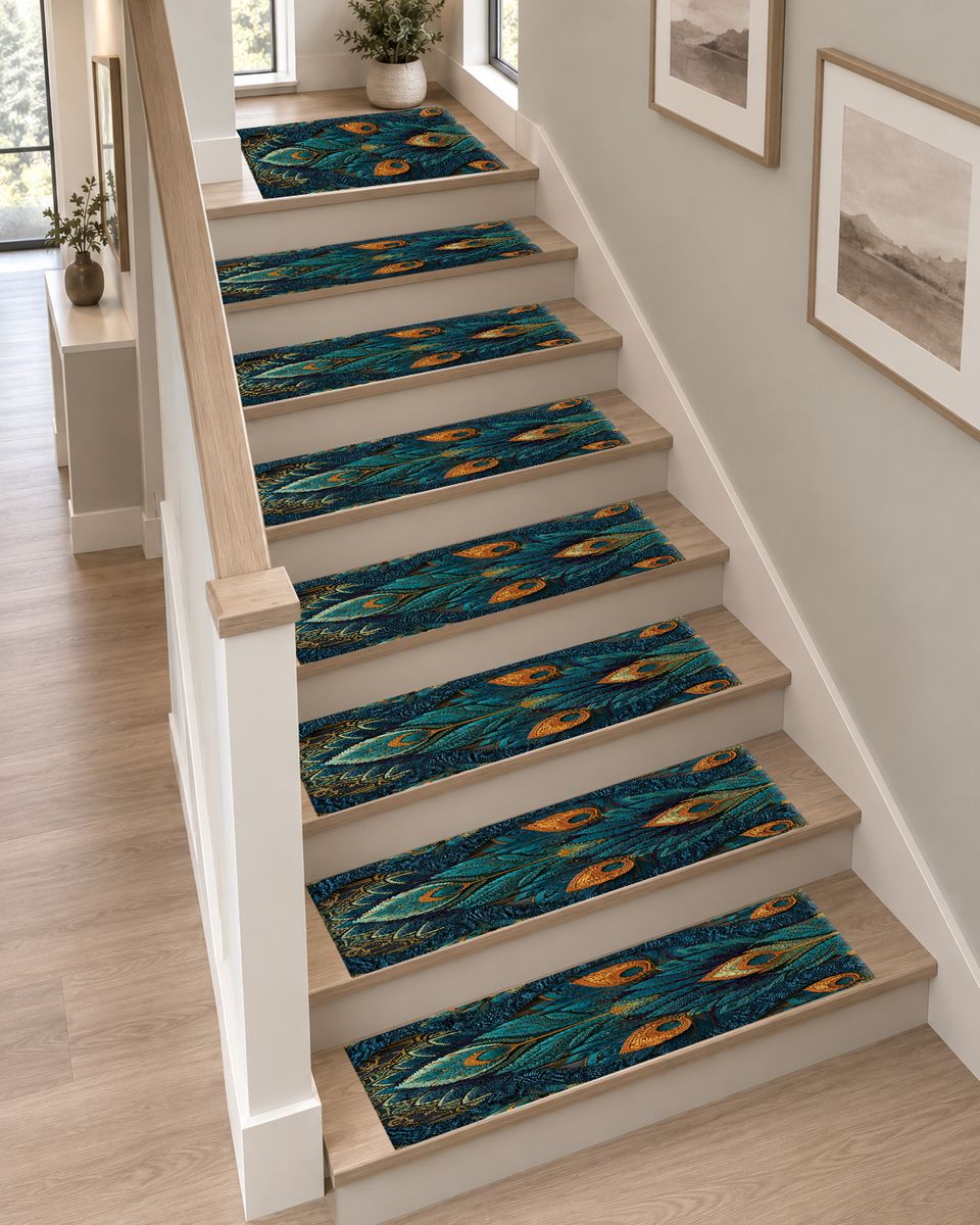 Peacock Feather Art Nouveau non-slip stair mat