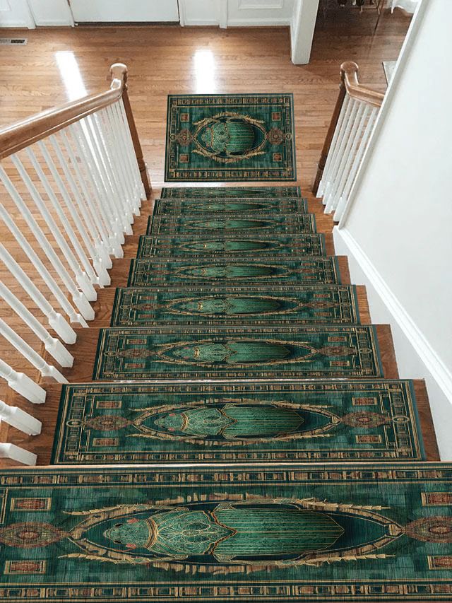 Teal Scarab Egyptian Border non-slip stair mat