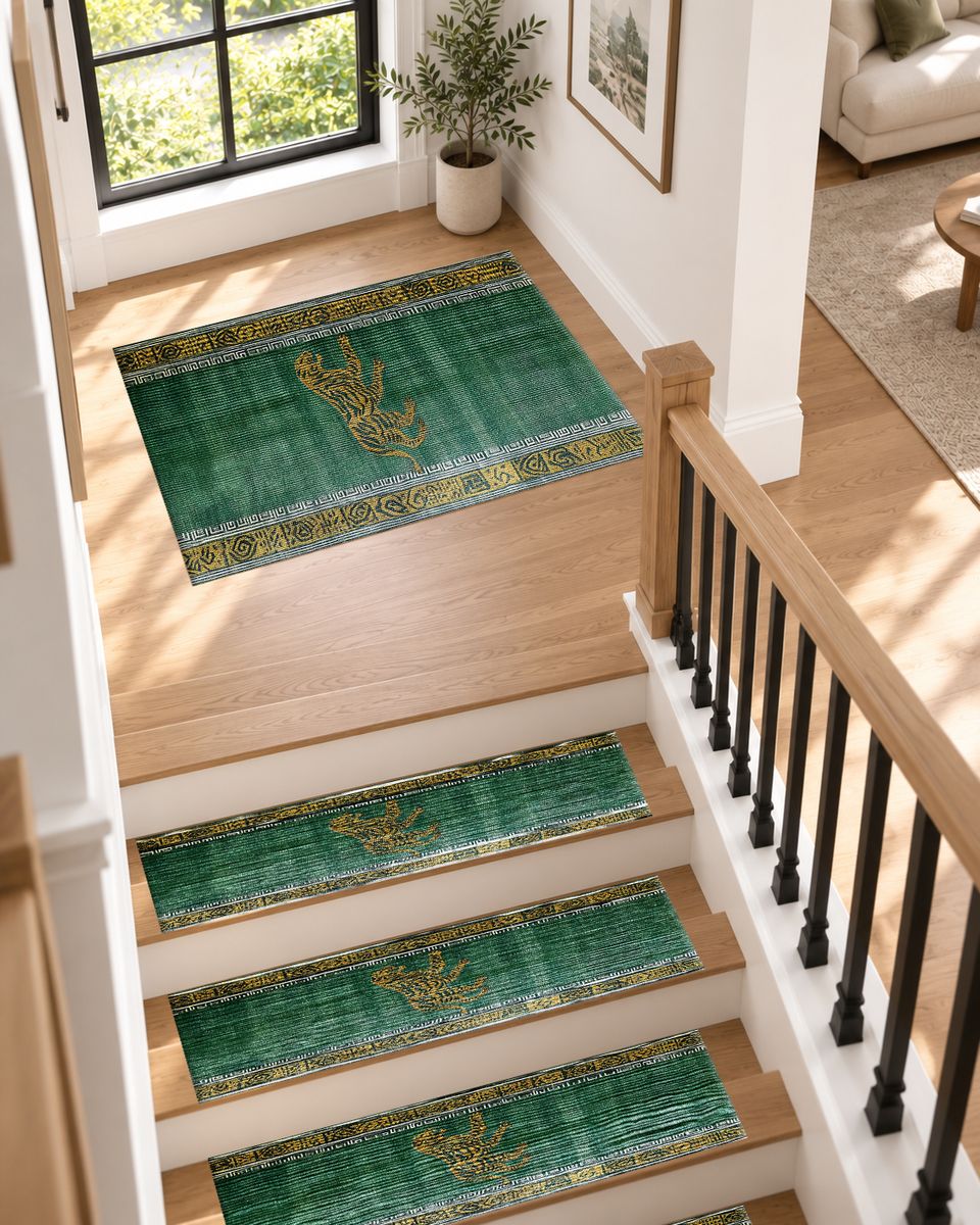 Green Running Cheetah Border non-slip stair mat