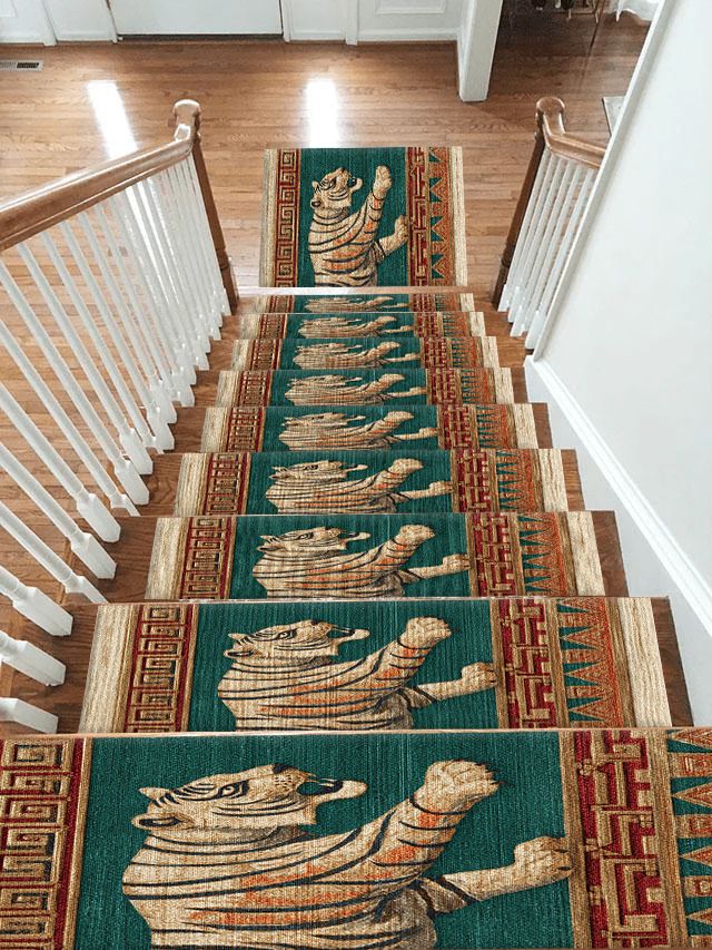 Green Walking Tiger Tribal Border non-slip stair mat