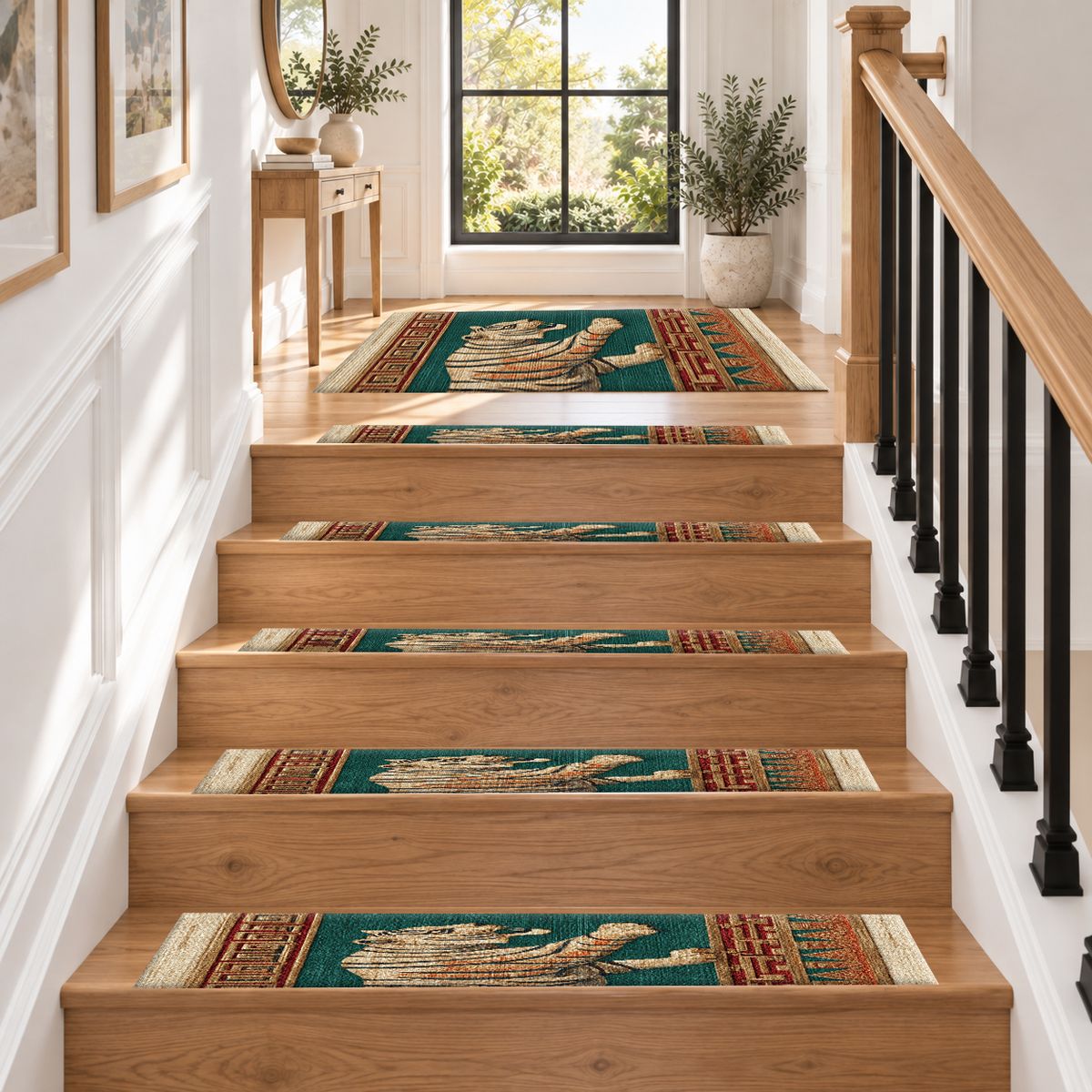 Green Walking Tiger Tribal Border non-slip stair mat