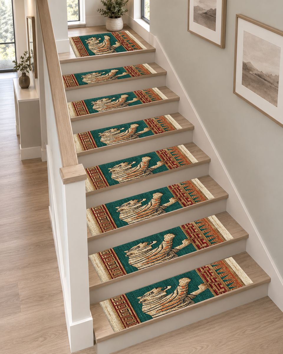 Green Walking Tiger Tribal Border non-slip stair mat