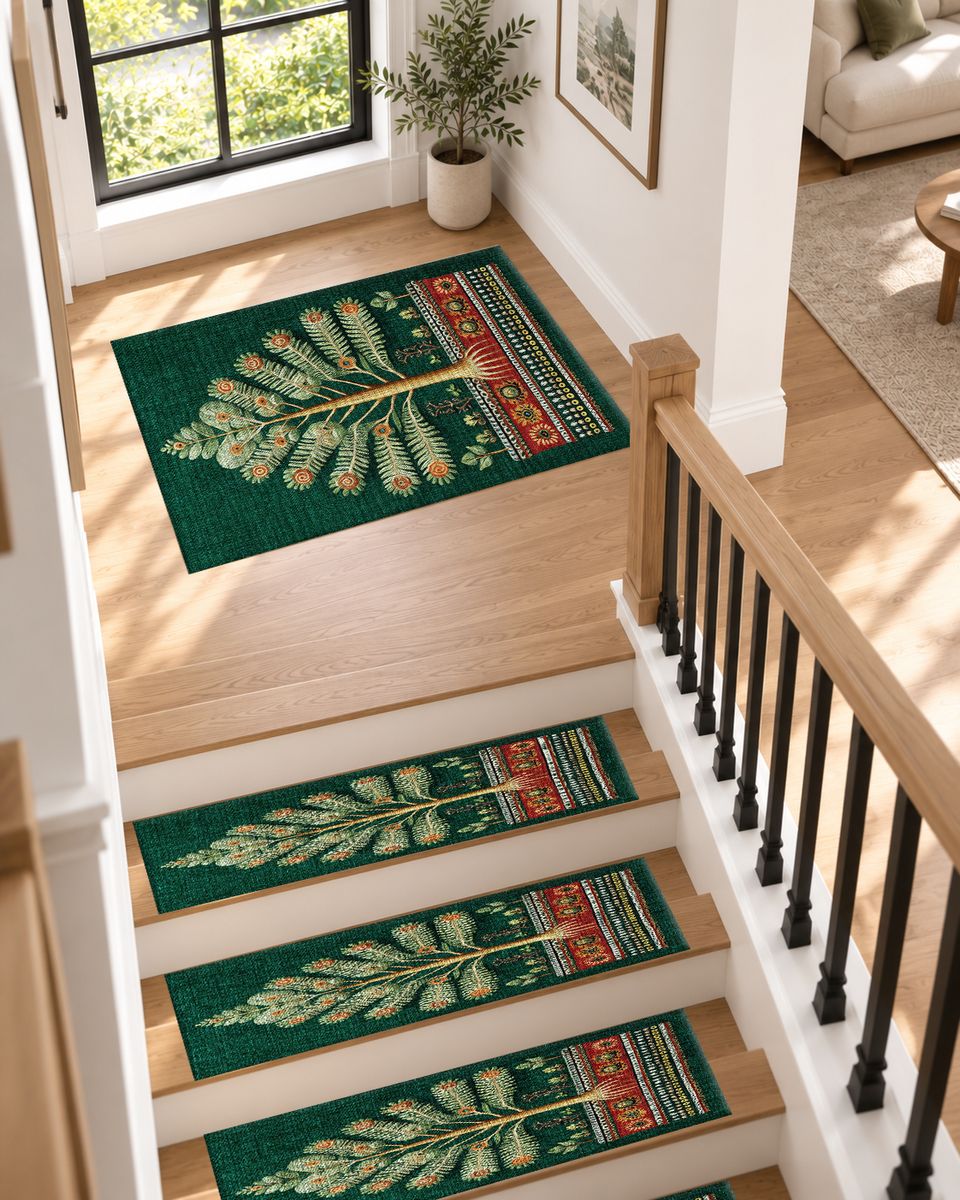 Emerald Tree of Life Folk Art non-slip stair mat