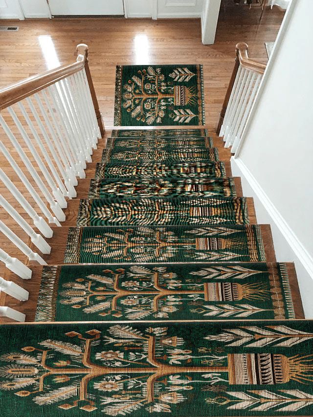 Teal Tree of Life Botanical non-slip stair mat