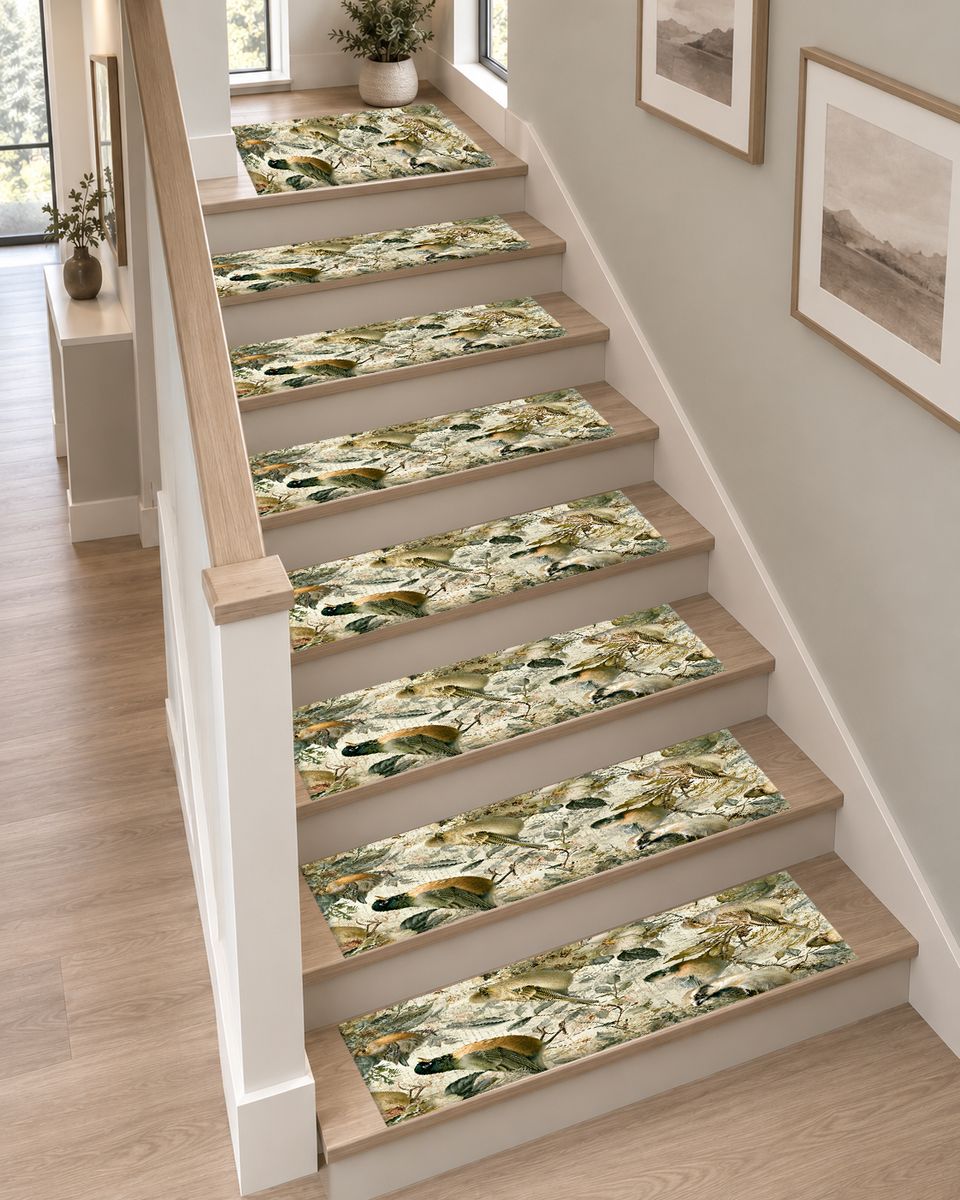 Pale Garden Birds Botanical non-slip stair mat