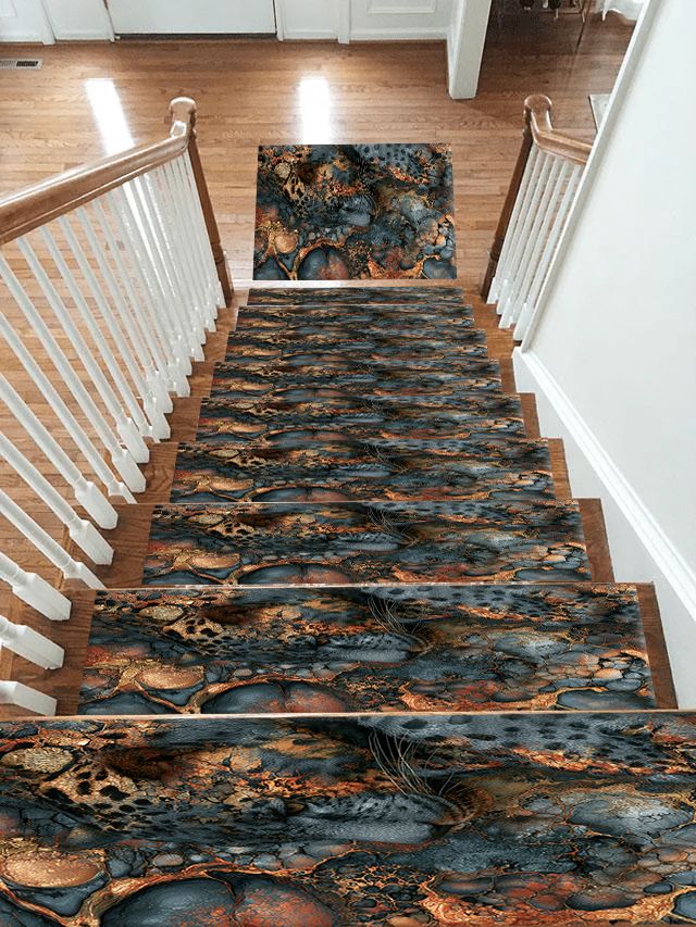 Navy and Copper Abstract Leopard non-slip stair mat