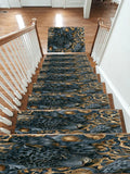 Navy Leopard and Gold Baroque non-slip stair mat