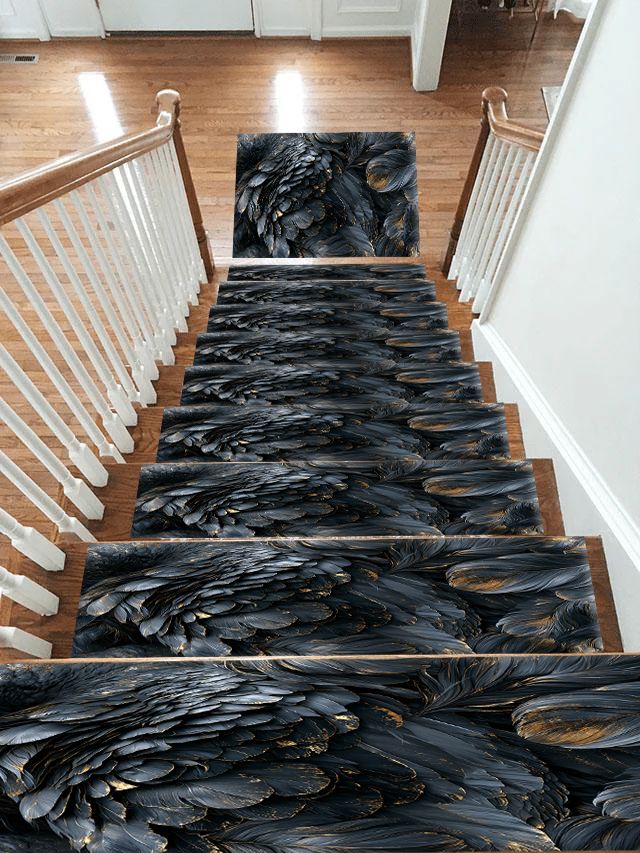 Dark Navy Feather Texture non-slip stair mat