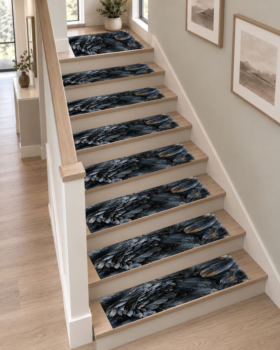 Dark Navy Feather Texture non-slip stair mat
