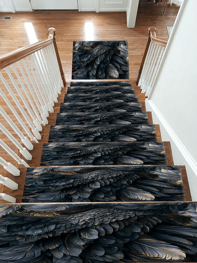 Midnight Raven Feathers non-slip stair mat