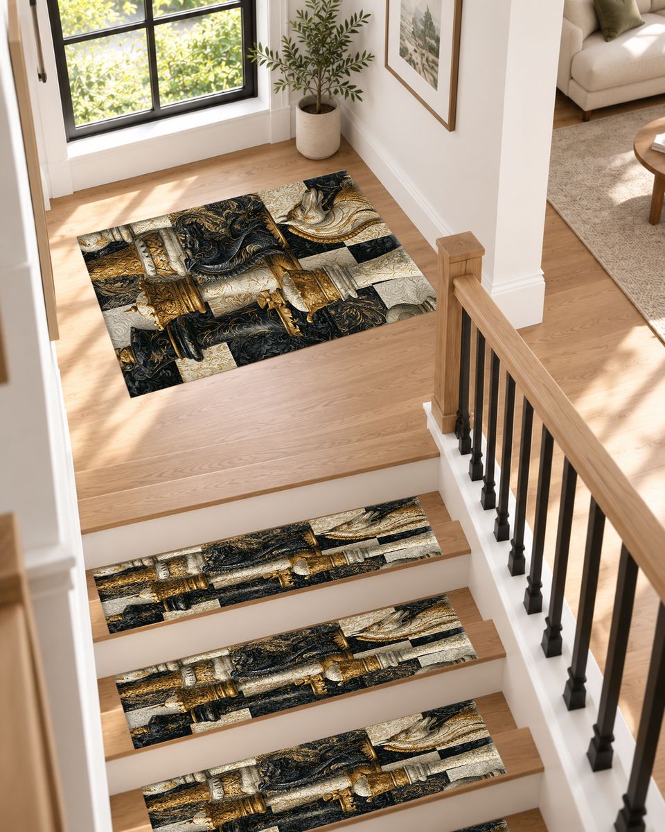 Black and Gold Chess Pieces non-slip stair mat
