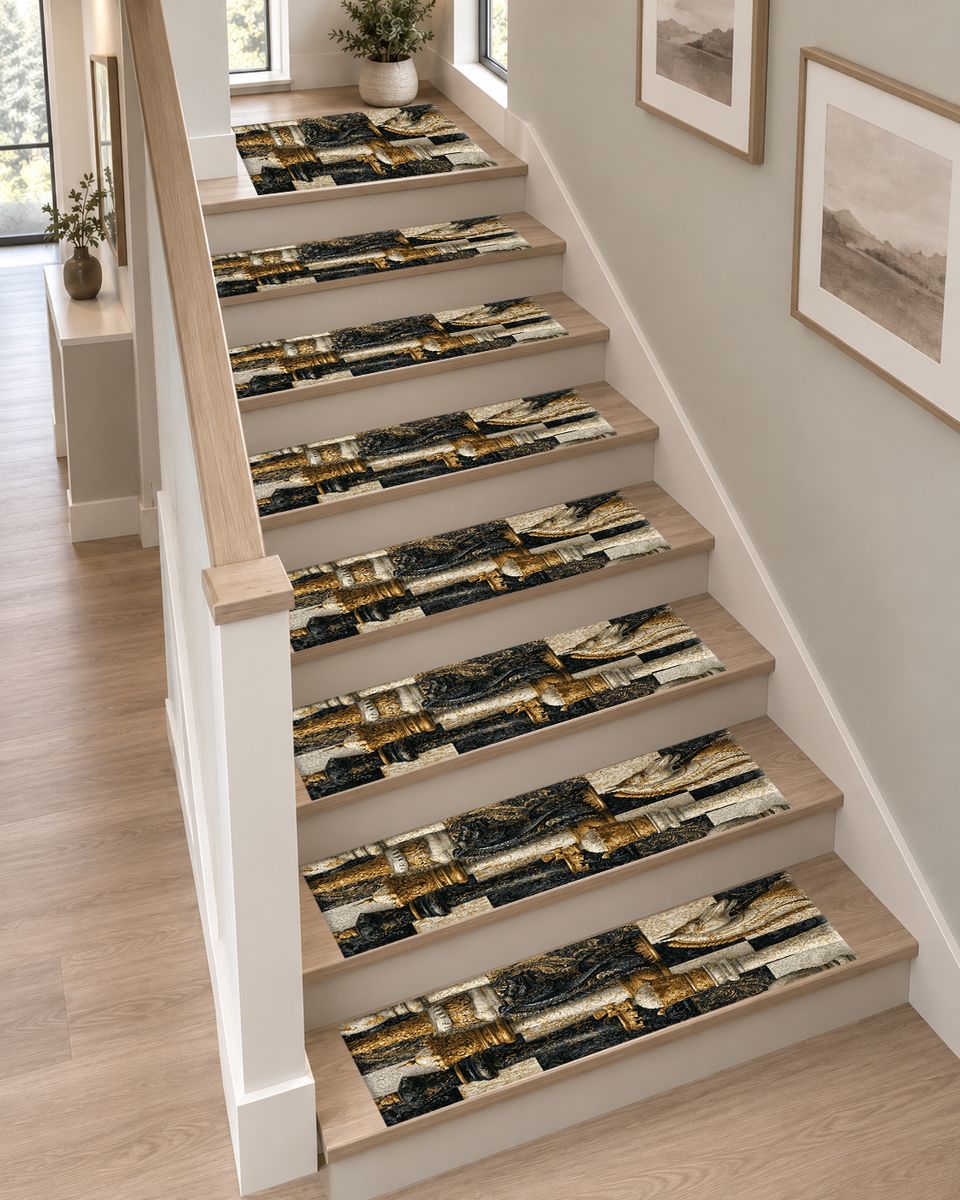 Black and Gold Chess Pieces non-slip stair mat
