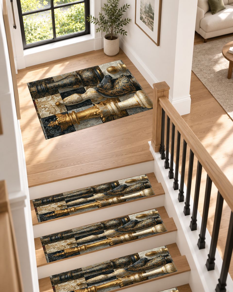 Gold Chess Board Collage non-slip stair mat