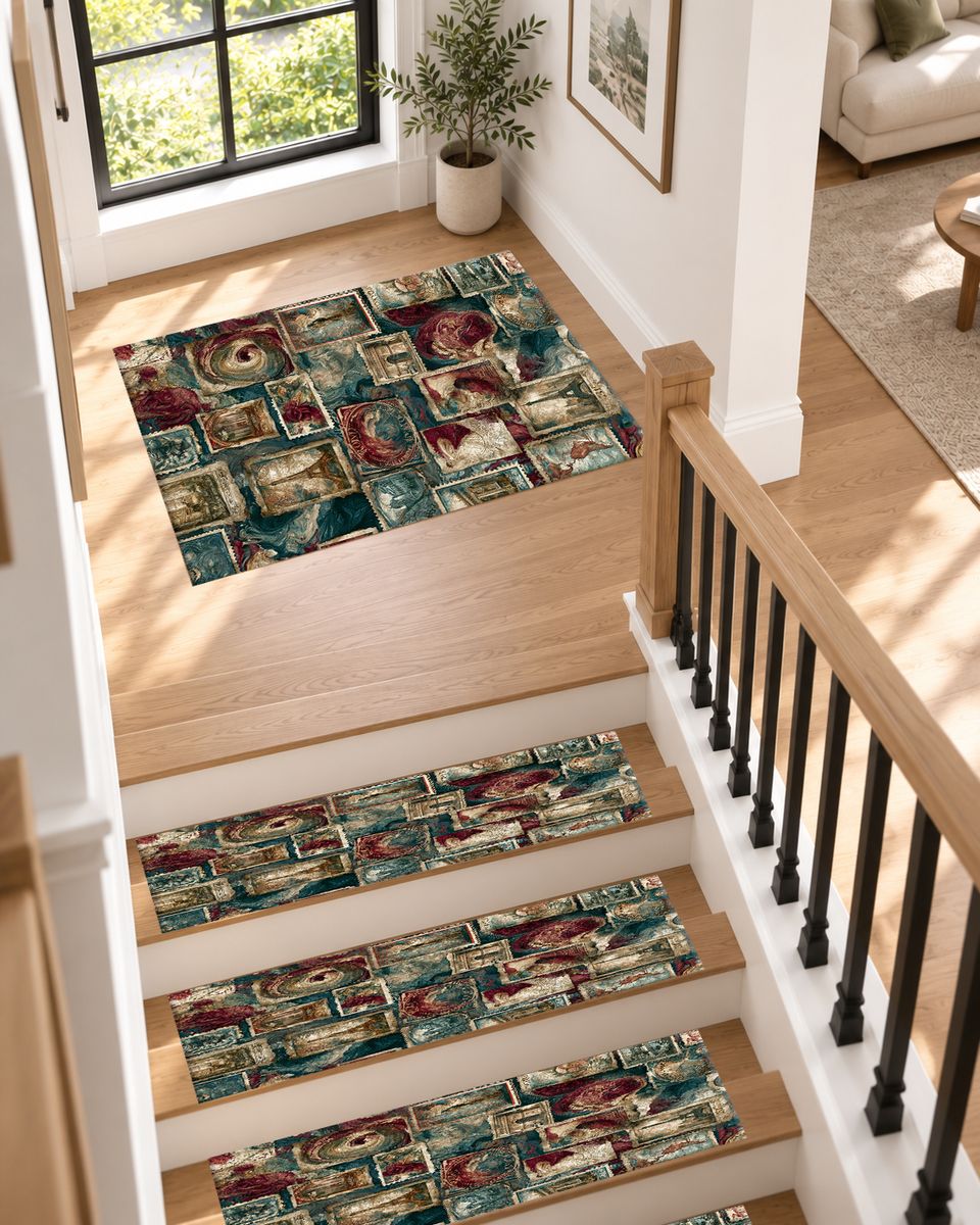 Vintage Travel Postage Stamps non-slip stair mat
