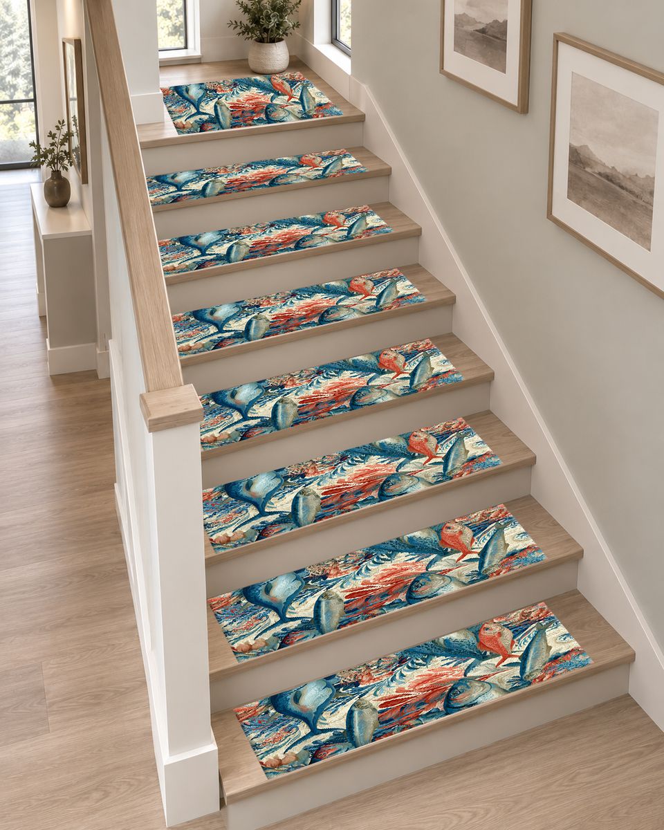 Coral and Blue Fish Pattern non-slip stair mat