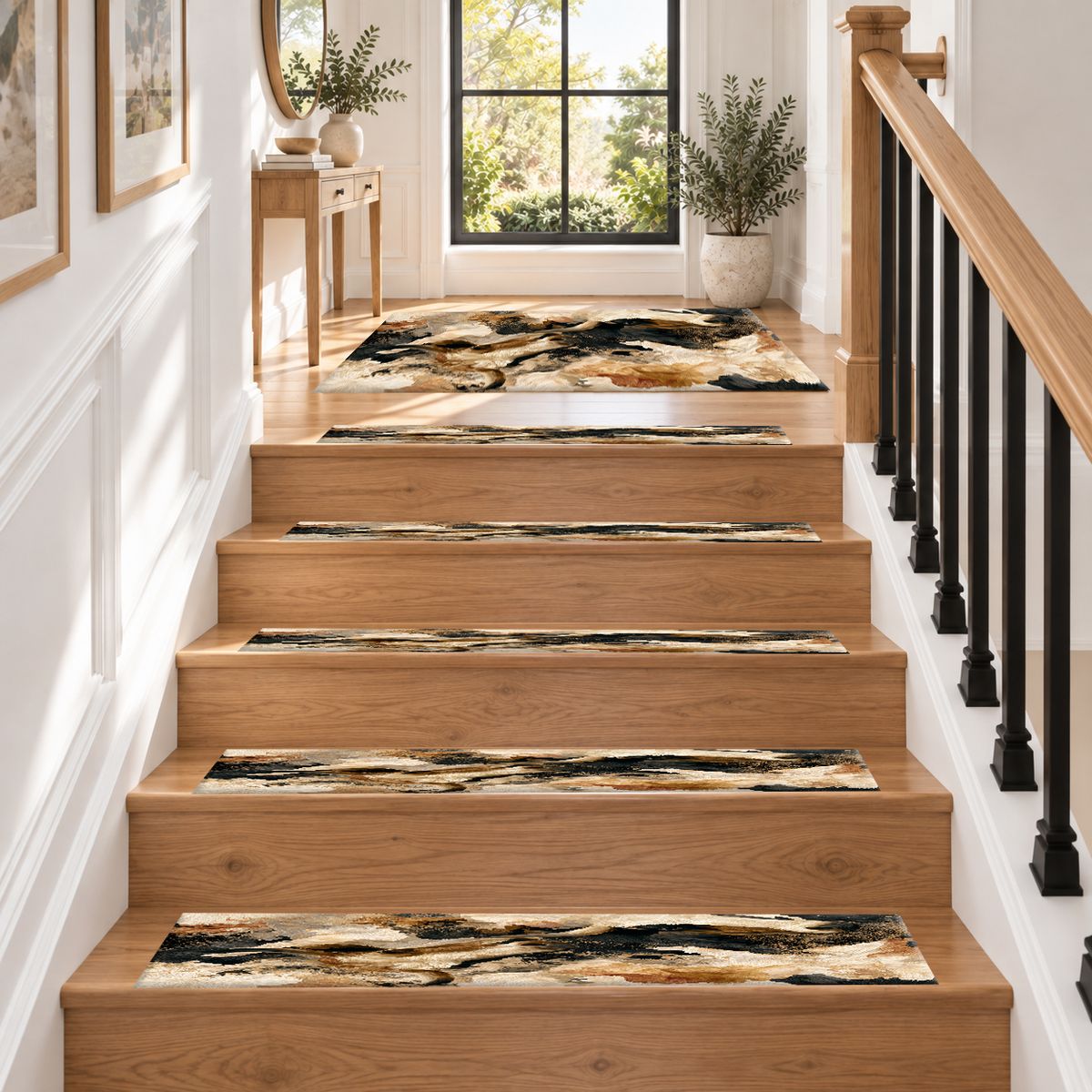 Black and Cream Bull Abstract non-slip stair mat