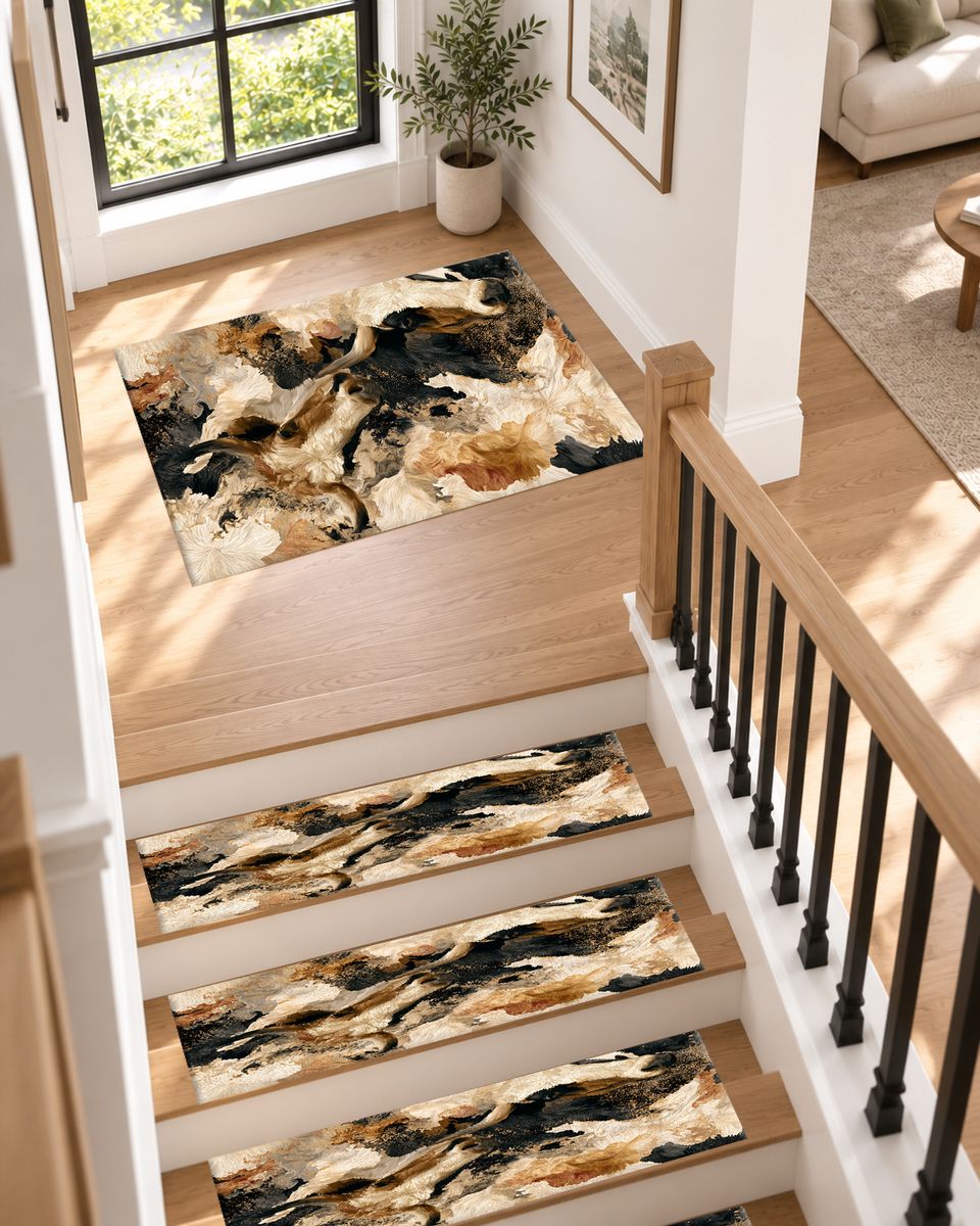 Black and Cream Bull Abstract non-slip stair mat
