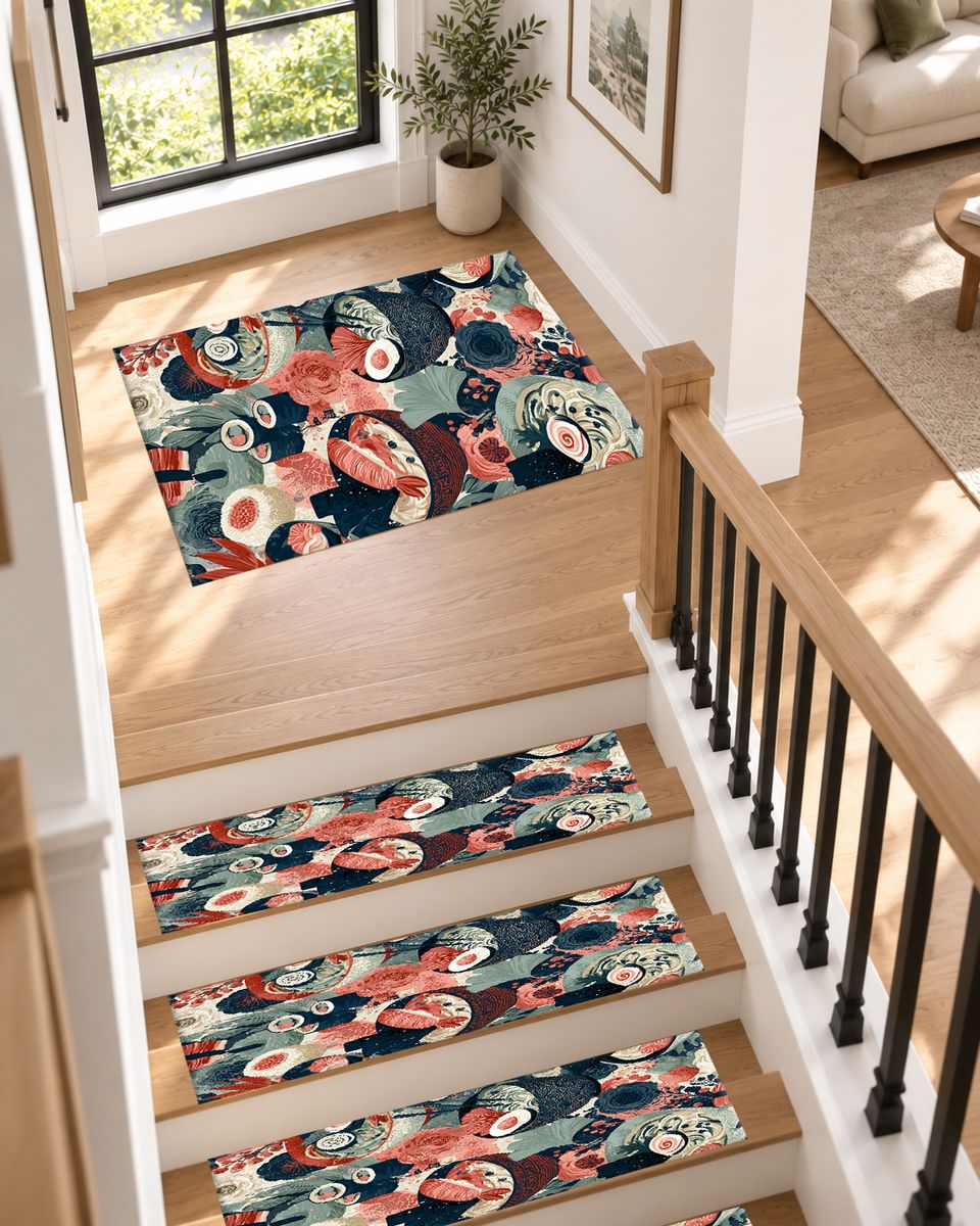 Japanese Food Bowls Pattern non-slip stair mat