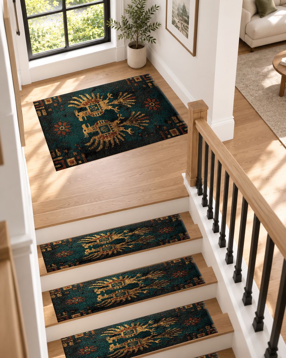 Dark Teal Double Eagle Crest non-slip stair mat